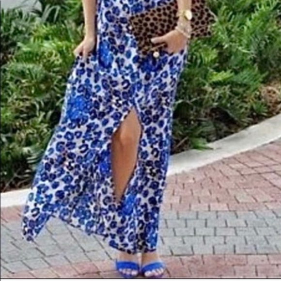 NWOT Topshop Blue Leopard Animal Print Maxi Dress - Picture 7 of 7
